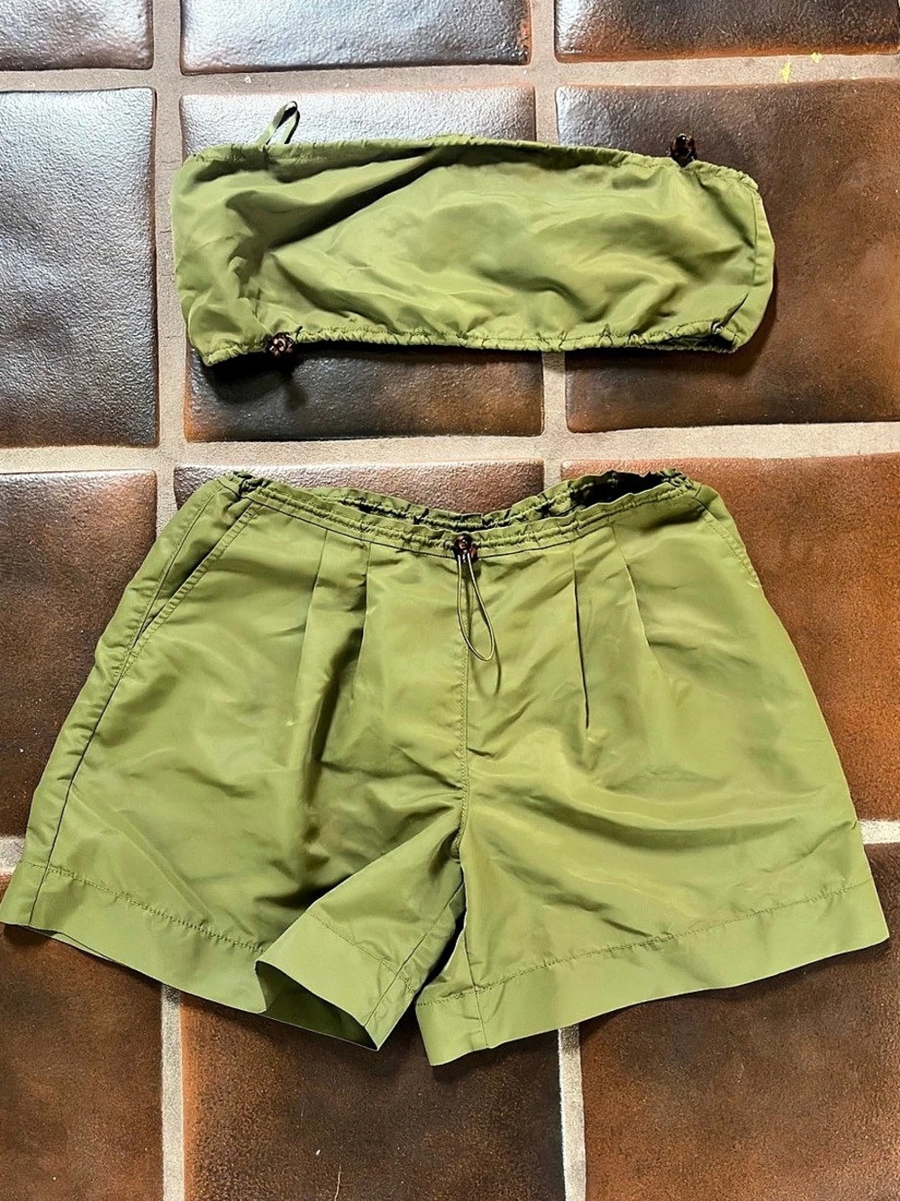 STAUD Olive Strapless Top + Coconut Shorts Matching Set M